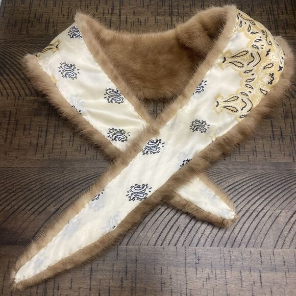 Light Brown Genuine Mink Fur Jacket Coat Collar Stole Wrap Scarf 45x4" Lined - Picture 6 of 10